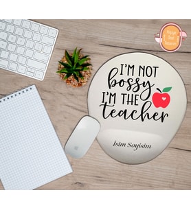 Kişiye Özel Kalp Temalı Patron Değilim Öğretmenim Yazılı Mouse Pad Bilek Destekli