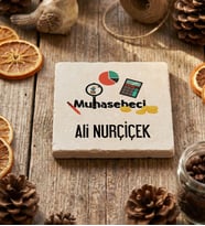 Kişiye Özel Muhasebeci Bardak Altlığı  Hediyesi (Krem)