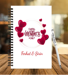 Sevgililer Gününe Özel Ahşap Defter Kalem Hediye Seti 20
