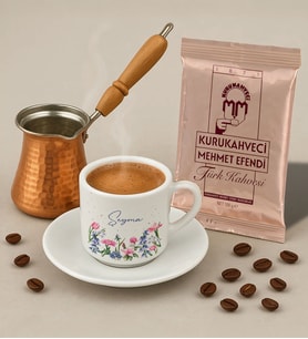 BK Gift Kişiye Özel İsimli Çiçek Tasarımlı Türk Kahvesi Fincanı & Bakır Cezve & Türk Kahvesi Seti-2 Arkadaş Hediye, Sevgiliye Hediye