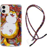 Apple iPhone 11 12 13 Mini Kılıf Boyun Asklı Rasta Silikon Tombul Kedi 1739