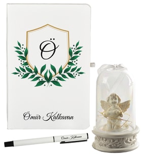 Arkadaşa Hediye Kişiye Özel Defter ve Işıklı Melek Fanus Hediye Seti