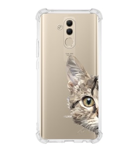 Huawei Mate 20 Lite Uyumlu Köşe Korumalı Antişok Kapak Catface Tasarımlı Şeffaf Silikon Kılıf