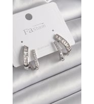 Pirinç Gümüş Renk Zirkon Taşlı Kadın Küpe 5886