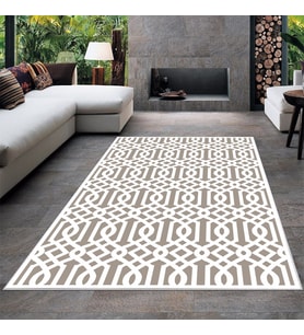 Geometrik Çizgi Desenli Dijital Baskı Yıkanabilir Kaymaz Taban Salon Halısı ve Yolluk (Vizon) (Krem)