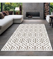 Geometrik Çizgi Desenli Dijital Baskı Yıkanabilir Kaymaz Taban Salon Halısı ve Yolluk (Vizon) (Krem)