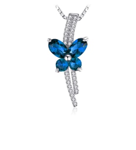 Safir Taşlı Işıltılı Diamond Fiyonk Kelebek Kadın Gümüş Kolye