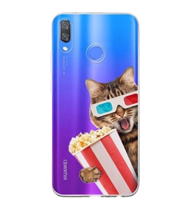 PrintiFy Huawei Y9 2019 ile Uyumlu 1mm Slim Fit Kedi 1 050b Baskılı Şeffaf  Kılıf