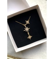 Üçlü Kuzey Yıldızlı Zirkon Taşlı Kadın Çelik Kolye Gold