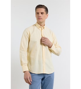 Sarı Oxford Düğmeli Yaka Uzun Kol Cepsiz Slim Fit Pamuklu  Gömlek 1004260182