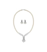 Zirkon Taşlı Doğal İnci Küpe Kolye İkili Set