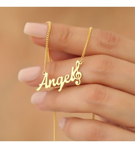 Kişiye Özel Şık Müzik Notası İsim Kolye 925K Gümüş (Gold)