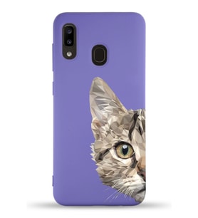 Samsung Galaxy A20e Uyumlu Lansman Kılıf Catface Tasarımlı İçi Kadife Kapak-Mor (Şeffaf)