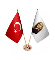 Masa Üstü Atatürk Bayrağı Türk Bayrağı İkili Pirinç Direk Masa Bayrak Seti