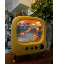TechTic Tv Şekilli Işıklı Mini Akvaryum Beta Balık Tankı Led Aydınlatma Termostatik Isıtma Vintage