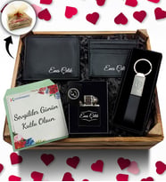 Kasa İçerisinde Kişiye Özel Cüzdan & Kartlık & Zippo Tarzı Çakmak & Anahtarlık Hediye Seti