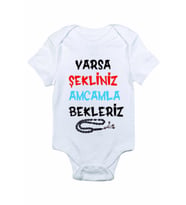 Unisex Bebek Beyaz Varsa Şekliniz Amcamla Bekleriz Baskılı Body Zıbın