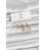 Tegan Pirinç Gold Renk Kelebek Model 3'lü Kadın Küpe TG27BKP11709 (Çok Renkli)