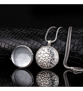 925 Ayar Gümüş Otantik Oval Model Açılır Muska Kabı Kolye (Gri)
