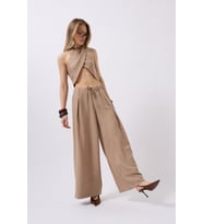 Düşük Bel Oversize Keten Pantolon (Vizon)