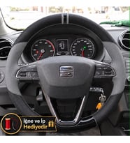 Seat Leon MK3 Dikme Direksiyon Kılıfı Delikli Deri Parlak Siyah Gri Detay Çift Yüzük ve Dikiş 2012-2016