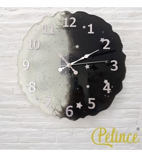 Epoksi Reçine Duvar Saati - Yarım Dantel - Gece Gündüz - Çapı: 33 cm (Çok Renkli)