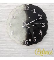 Epoksi Reçine Duvar Saati - Yarım Dantel - Gece Gündüz - Çapı: 33 cm (Çok Renkli)