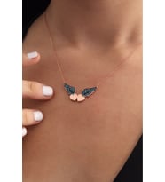 925 Ayar Gümüş Zincirli Rose Kaplama Firuze Taşlı Melek Kalp Kolye