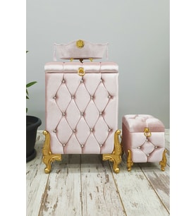 Kapitone Pudra Pembe 3'lü Banyo Kirli Çamaşır Sepeti Seti  MDF Sepet