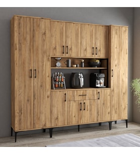 Tanmob MDL0702 Alt Üst Üç Kapılı Çok Amaçlı Dolap 8 Kapaklı Çekmeceli Raflı Çam