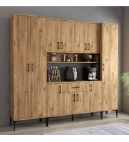 Tanmob MDL0702 Alt Üst Üç Kapılı Çok Amaçlı Dolap 8 Kapaklı Çekmeceli Raflı Çam