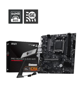 MSI PRO A620AM-G EVO WIFI AM5 DDR5 7200MHZ(OC) ARGB HDMI VGA 2XM.2 USB 5 GBPS 2.5G LAN WIFI 6E MATX
