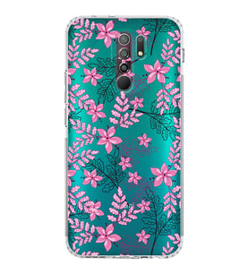 Xiaomi Redmi 9  Kamera Korumalı Kapak Floral Pembe Tasarımlı Şeffaf  Kılıf