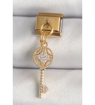 316L Çelik Gold Renk Sallantı Zirkon Taşlı Anahtar Model Nomination Charm 5886