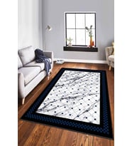 Lacivert Geometrik Kaymaz Tabanlı Dekoratif Halı RV146 - 100 x 160 cm