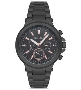 QUARK Qc-423Bk-1A METAL KASA ÇELİK KORDON MULTİFONKSİYON TAKVİMLİ ERKEK KOL SAATİ