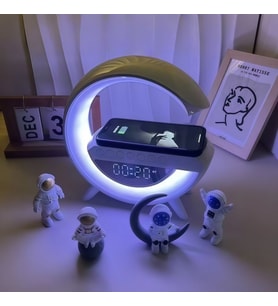 6'sı 1 Arada Kablosuz Şarjlı RGB Gece Lambası Bluetooth Hoparlör ve Alarm Saat