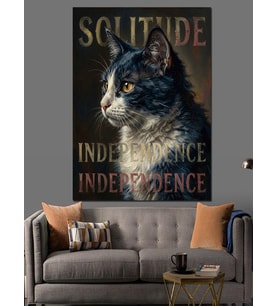 Solitude Independence Yazan Kedi Portresi Dekoratif Kanvas - Mdf Ahşap Tablo