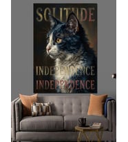 Solitude Independence Yazan Kedi Portresi Dekoratif Kanvas - Mdf Ahşap Tablo
