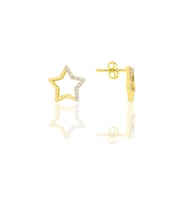 Gümüş altın yaldızlı zirkon taşlı çivi modeli yıldız küpe SGTL12214GOLD