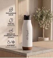 Kişiye Özel Doğal Görünümlü Taban Detaylı Termos - 540mL Beyaz