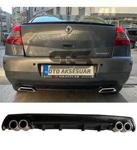 Renault Megane 2 Sedan Difüzör Arka Tampon Eki 4 Egzoz Çıkışlı Siyah Lüx Tip
