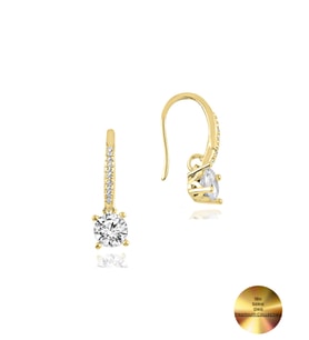 18k Serie Oro Zirkon Taşlı Çengel Asma Gümüş Küpe (Altın)
