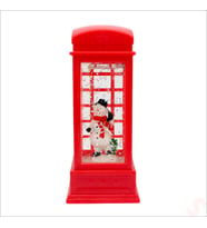 Uçuşan Simli,12,5 x 5cm Led Işıklı Telefon Kulübesi Küre-Kardan Adam (STD)