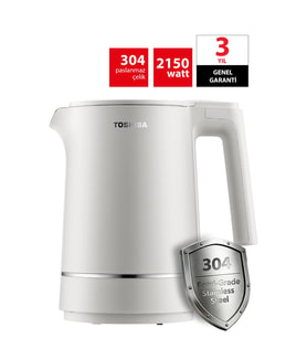 Toshiba Cool Touch Gizli Rezistanslı 1.5 L Beyaz Su Isıtıcı Kettle KT-15PS1VME(W)