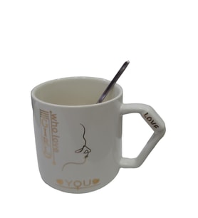 GFTPNT Porselen Kupa Bardak Mug Hediyelik Ürün Tekli Metal Kaşıklı Love Aşk