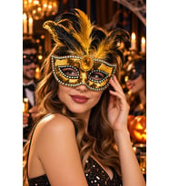 Gold Pullu Tüylü Yüz Maskesi Halloween Cadılar Bayramı Yılbaşı Parti Kostüm Davet Aksesuarı