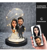 KİŞİYE ÖZEL EVLİ, SEVGİLİ, ÇİFT , GELİN DAMAT  IŞIKLI KARİKATÜR FANUS BİBLO  m10