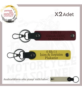 Motor Tutkunlarına, İsim Plaka ve 0 Rh (-) Kan Grubu Yazılı Özel Üretim x2 Anahtarlık, Sarı-Bordo-SK (Çok Renkli)