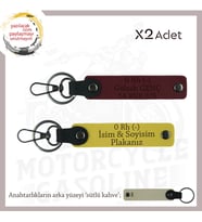 Motor Tutkunlarına, İsim Plaka ve 0 Rh (-) Kan Grubu Yazılı Özel Üretim x2 Anahtarlık, Sarı-Bordo-SK (Çok Renkli)